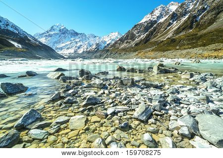 Mueller Glacier Aoraki Mt Cook National Par South Island New Zealand