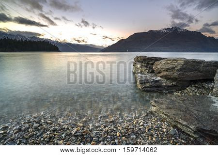 Sunrise view from Queentown lake New Zealand