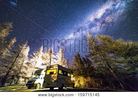 GLENTENNER NEW ZEALAND - AUGUST 30 2016: Milky way from glentenner campsite New Zealand.