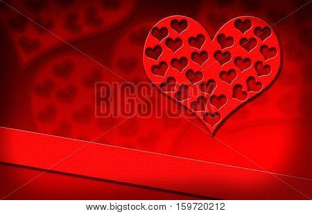 Red heart on red background Valentine's day drawing