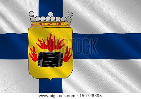 Flag Of Kokkola is a town and municipality in Central Ostrobothnia region in Finland. 3d illustration