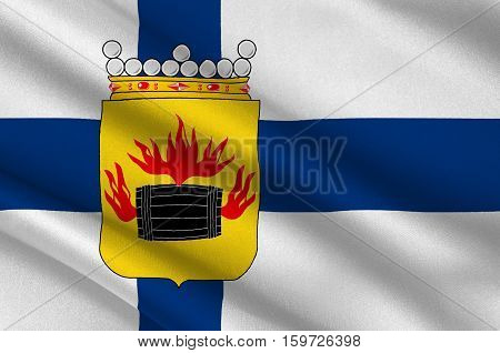 Flag Of Kokkola is a town and municipality in Central Ostrobothnia region in Finland. 3d illustration