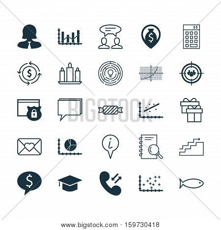 Set Of 25 Universal Editable Icons. Can Be Used For Web, Mobile And App Design. Includes Elements Such As Celebration Letter, Analytics, Business Woman And More.