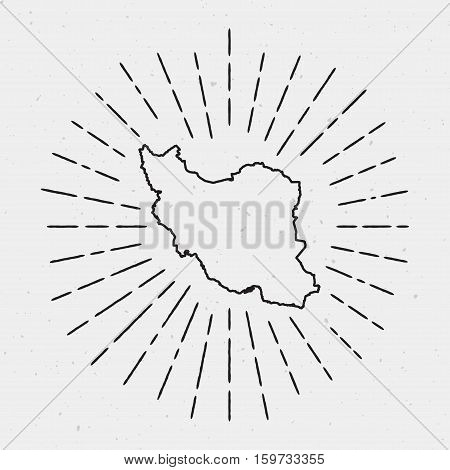 Vector Iran, Islamic Republic Of Map Outline With Retro Sunburst Border. Hand Drawn Hipster Decorati