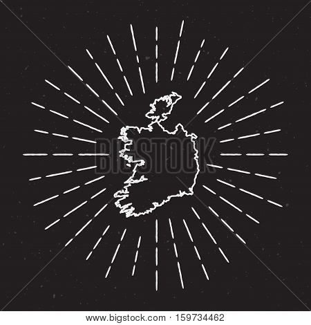Ireland Vector Map Outline With Vintage Sunburst Border. Hand Drawn Map With Hipster Decoration Elem