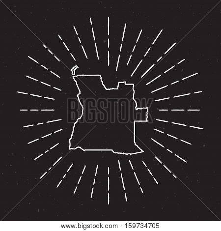 Angola Vector Map Outline With Vintage Sunburst Border. Hand Drawn Map With Hipster Decoration Eleme