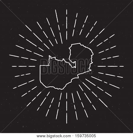 Zambia Vector Map Outline With Vintage Sunburst Border. Hand Drawn Map With Hipster Decoration Eleme