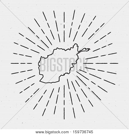 Retro Sunburst Hipster Design. Afghanistan Map Surrounded By Vintage Sunburst Rays. Trendy Hand Draw