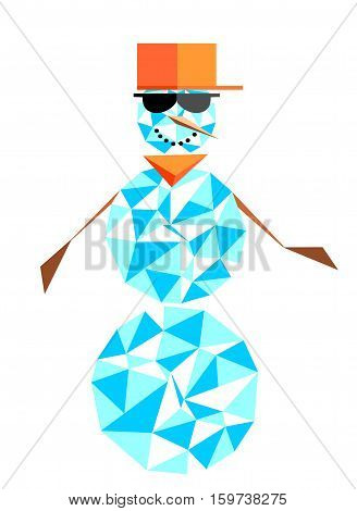 Fashion snowman with glasses and a baseball cap. Hip-hop character. in the style of the polygon.