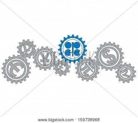 Concept of relationship OPEC mi world economy. Vector illustration