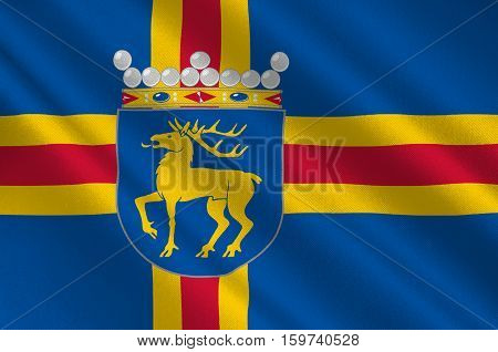 Flag Of Aland Islands is a region of Finland. 3d illustration