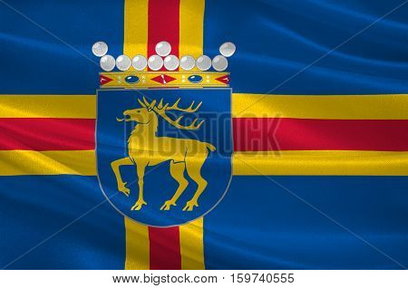 Flag Of Aland Islands is a region of Finland. 3d illustration