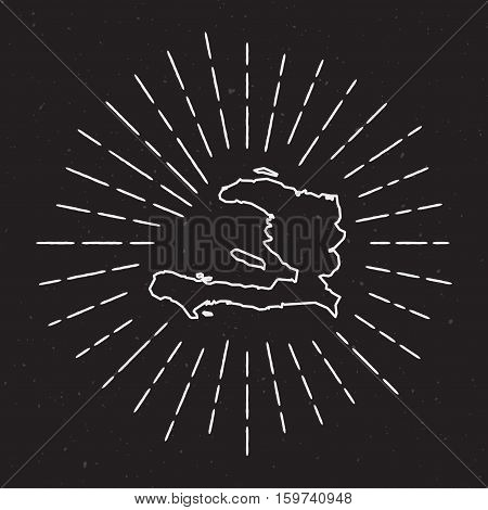 Haiti Vector Map Outline With Vintage Sunburst Border. Hand Drawn Map With Hipster Decoration Elemen