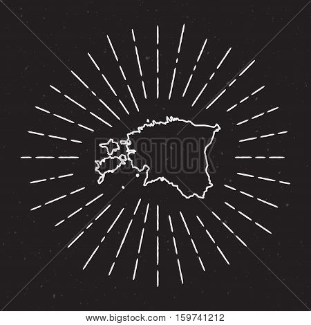 Estonia Vector Map Outline With Vintage Sunburst Border. Hand Drawn Map With Hipster Decoration Elem