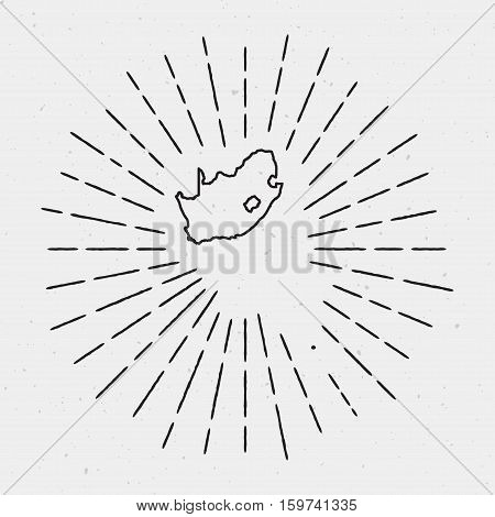Vector South Africa Map Outline With Retro Sunburst Border. Hand Drawn Hipster Decoration Element. B