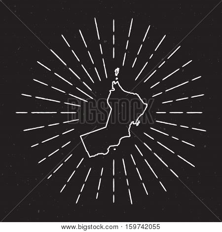 Oman Vector Map Outline With Vintage Sunburst Border. Hand Drawn Map With Hipster Decoration Element