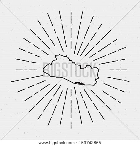 Vector El Salvador Map Outline With Retro Sunburst Border. Hand Drawn Hipster Decoration Element. Bl
