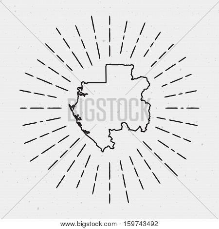 Vector Gabon Map Outline With Retro Sunburst Border. Hand Drawn Hipster Decoration Element. Black Ra