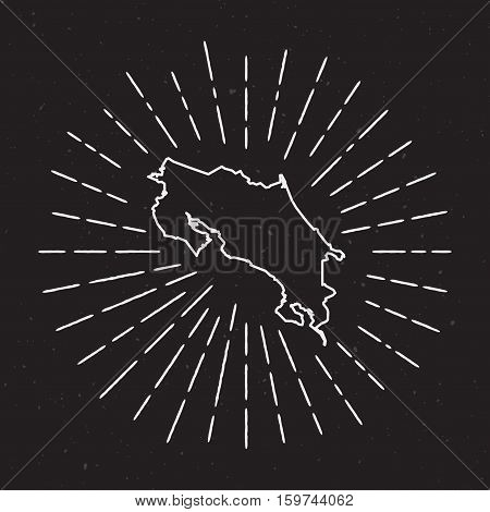 Costa Rica Vector Map Outline With Vintage Sunburst Border. Hand Drawn Map With Hipster Decoration E