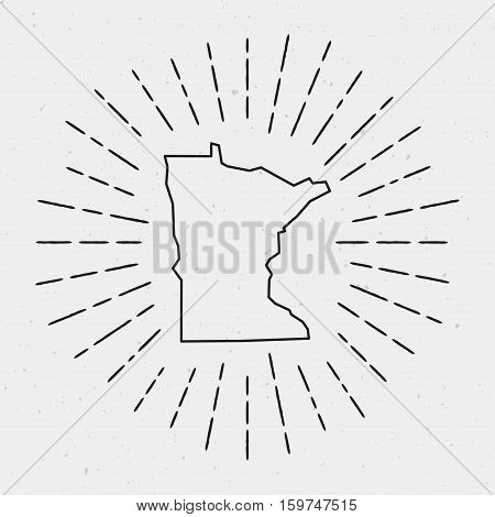 Vector Usa Map Outline With Retro Sunburst Border. Hand Drawn Hipster Decoration Element. Black Radi
