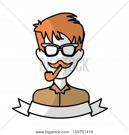 man face with mustache and glasses and decorative ribbon over white background. hispter style concept. colorful design. vector illustration