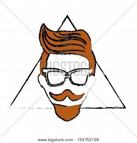 man face with mustache and glasses over triangular frame and white background. hispter style concept. colorful design. vector illustration