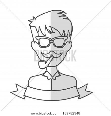 man face with mustache and glasses and decorative ribbon over white background. hispter style concept. vector illustration