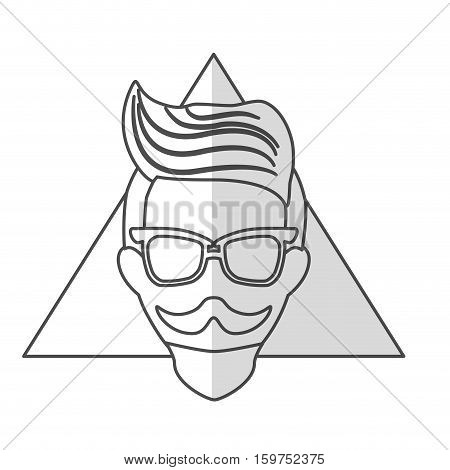 man face with mustache and glasses over triangular frame and white background. hispter style concept. vector illustration