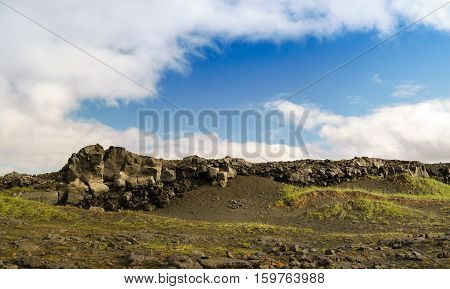 Rock landscape near the bridge between continents Reykjanes