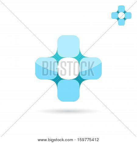 Connected squares forme medical cross shape 2d vector logo sign illustration isolated on white background eps 10