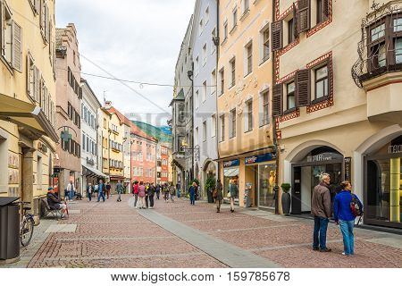 BRUNICO,ITALY - SEPTEMBER 17,2016 - In the streets of Brunico in Italy. Brunico is the largest town in the Puster Valley in the Italian province of South Tyrol.