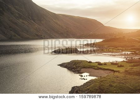 Beautiful Sunset Landscape Image Of Wast Water And Mountains In Lkae District In Autumn In England
