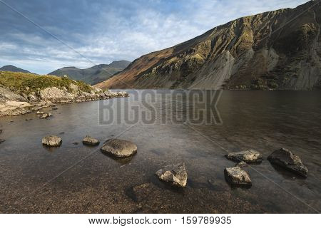 Beautiful Sunset Landscape Image Of Wast Water And Mountains In Lkae District In Autumn In England