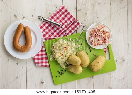 Ingredients For Typical Dutch Dish Zuurkool With Sauerkraut And Potatoes