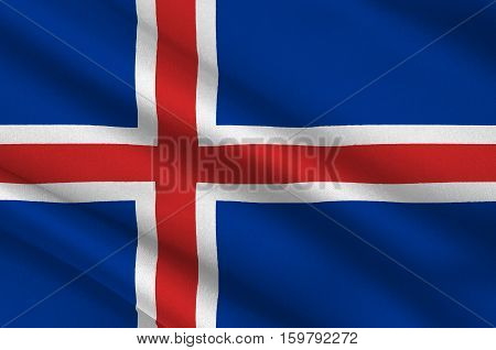 Flag of Republic of Iceland is a Nordic island country. 3d illustration