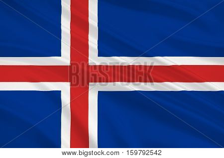 Flag of Republic of Iceland is a Nordic island country. 3d illustration