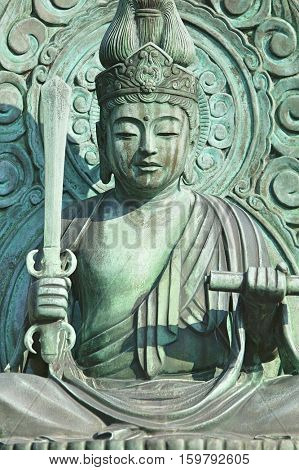 Japan, Kyoto, Tenryuji Temple, bronze statue