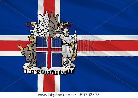 Flag of Republic of Iceland is a Nordic island country. 3d illustration