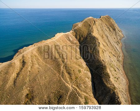 Late summer aerial landscape in Crimea mountains near Chameleon peninsula