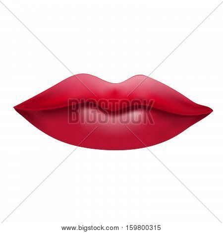 Red lips volume image. Isolated vector object. White background. Vector illustration.