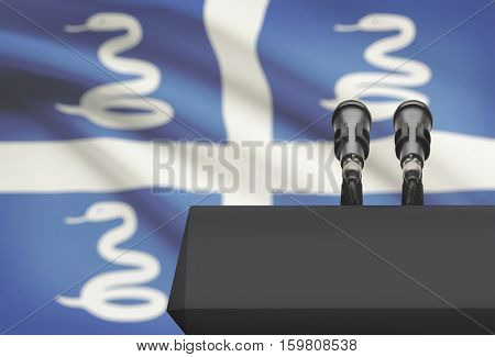 Pulpit And Two Microphones With A National Flag On Background - Martinique