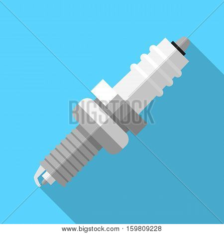 Colorful spark plug icon in modern flat style with long shadow. Car parts and service vector illustration