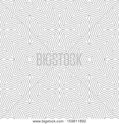 Seamless pattern. Geometrical modern stylish texture. Regularly repeating classical linear zigzags rhombuses stars curved broken thin lines polygonal shapes. Vector element of graphical design