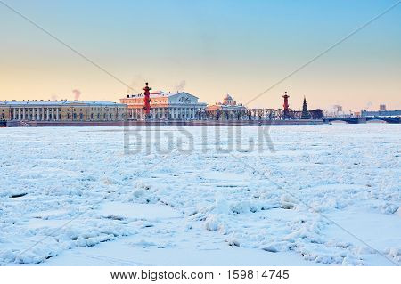 Rostral Columns And Spit Of Vasilyevsky Island