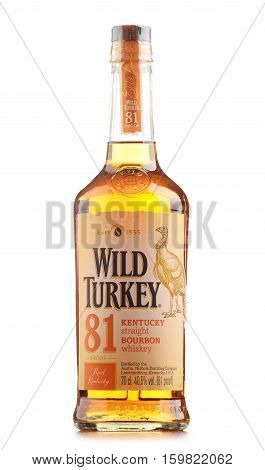 POZNAN POLAND - NOV 22 2016: Wild Turkey is a brand of Kentucky straight bourbon whiskey produced by the Austin Nichols division of Campari Group