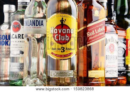 POZNAN POLAND - NOV 23 2016: Worldwide some 2 billion people use alcohol one of the most widely used recreational drugs on earth with yearly consumption of over 6 litres of pure alcohol per person