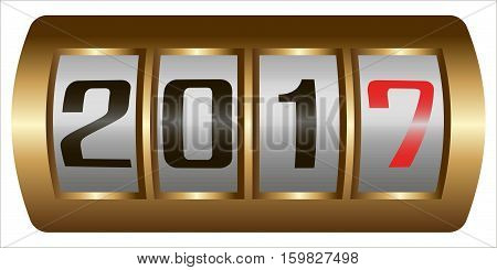 Concept New Year 2017.Close Up of The Digits of A Mechanical Counter, Which Counts to 2017, vector new year