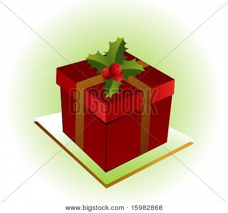 boîte de cadeau de Noël décoré de houx et baies