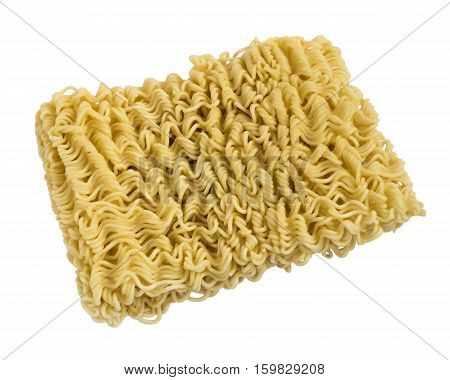Instant noodles close up isolated on white background. Oriental unhealthy tasty fastfood.