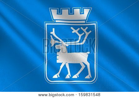 Flag of Tromso is a city and municipality in Troms county Norway. 3d illustration